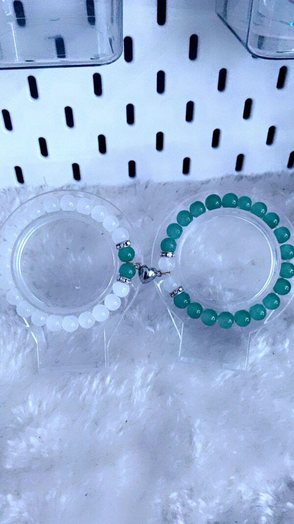 Green and white matching bracelets